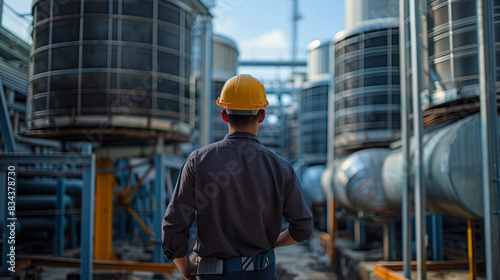 Save to Library Download Preview Preview Crop Find Similar FILE  : 637604115 Engineer under checking the industry cooling tower air conditioner is water cooling tower air chiller HVAC of large industr © rabia