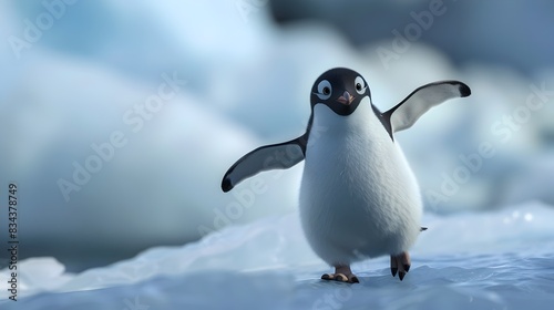 Joyful Penguin Jumping on Snowy Antarctic Landscape © Everything by Rachan