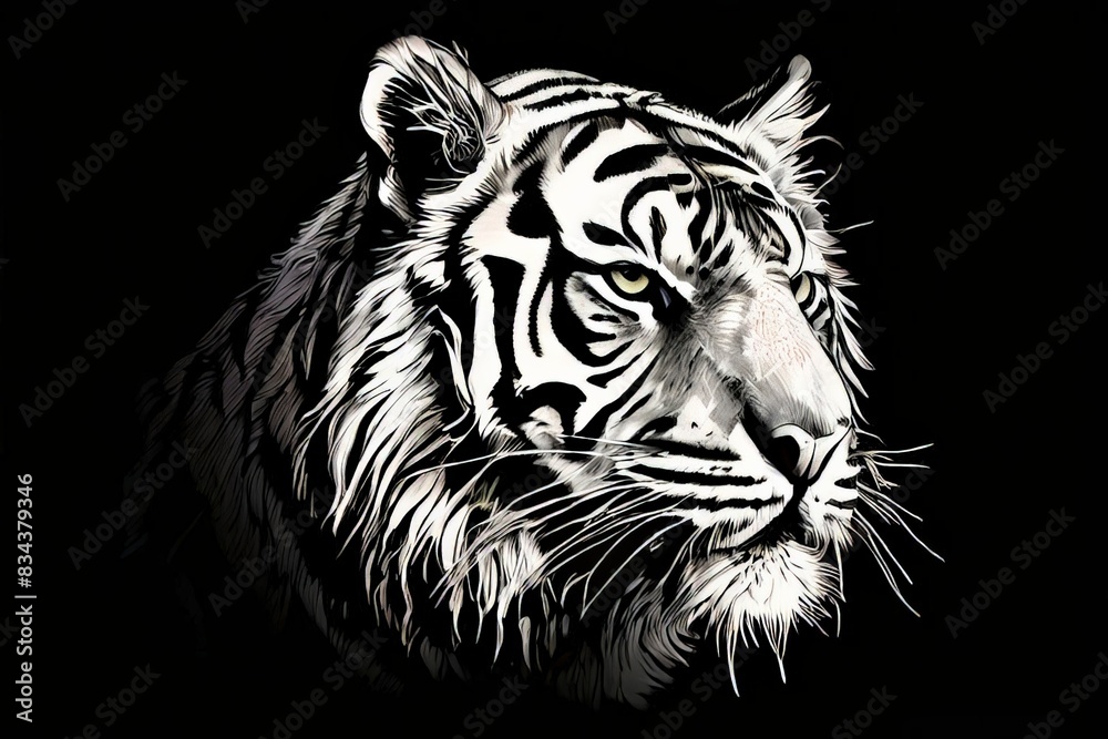 large striped tiger drawn ink sketch in full growth large striped tiger drawn ink sketch in full growth