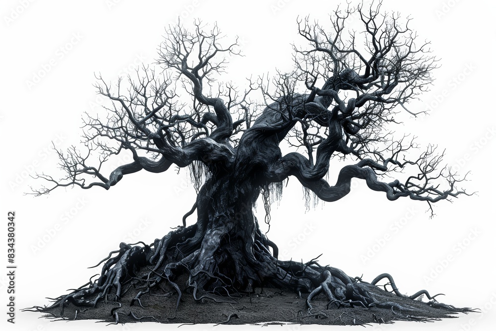 Creepy Dead Tree on White Background: Eerie and Twisted Branches, Isolated and Haunting Creepy Dead Tree on White Background: Eerie and Twisted Branches, Isolated and Haunting