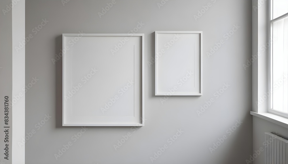 Modern minimalist home decor: simple white frame on a wall Modern minimalist home decor: simple white frame on a wall