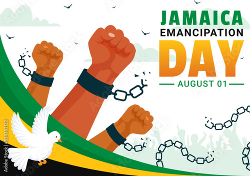 Vector Illustration of Jamaica Emancipation Day on August 1st with a Waving Flag and Patriotic Theme in a National Holiday Flat Cartoon Background