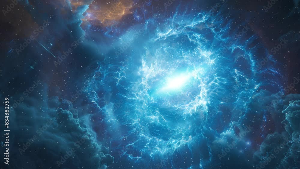 galaxy blue rays rotating spiral. stars falling in the sky