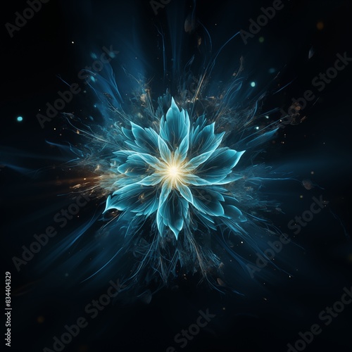 Explosion of blue energy flower