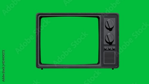 classic tv turning on in green screen background