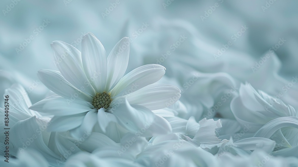 Obraz premium A white flower is blooming in a sea of white petals.