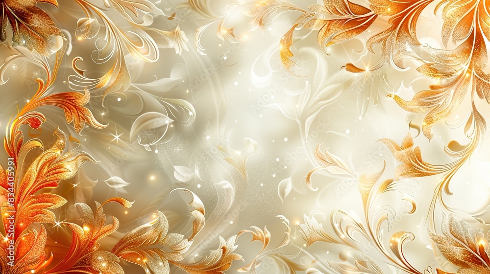 A shimmering gold background with elegant curls and central space for text. - Event decoration background
