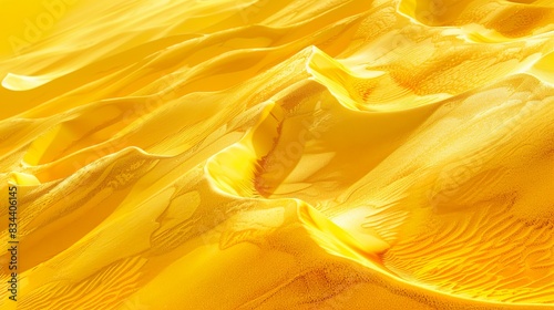 Yellow sand dunes in a desert, create abstract patterns and textures.