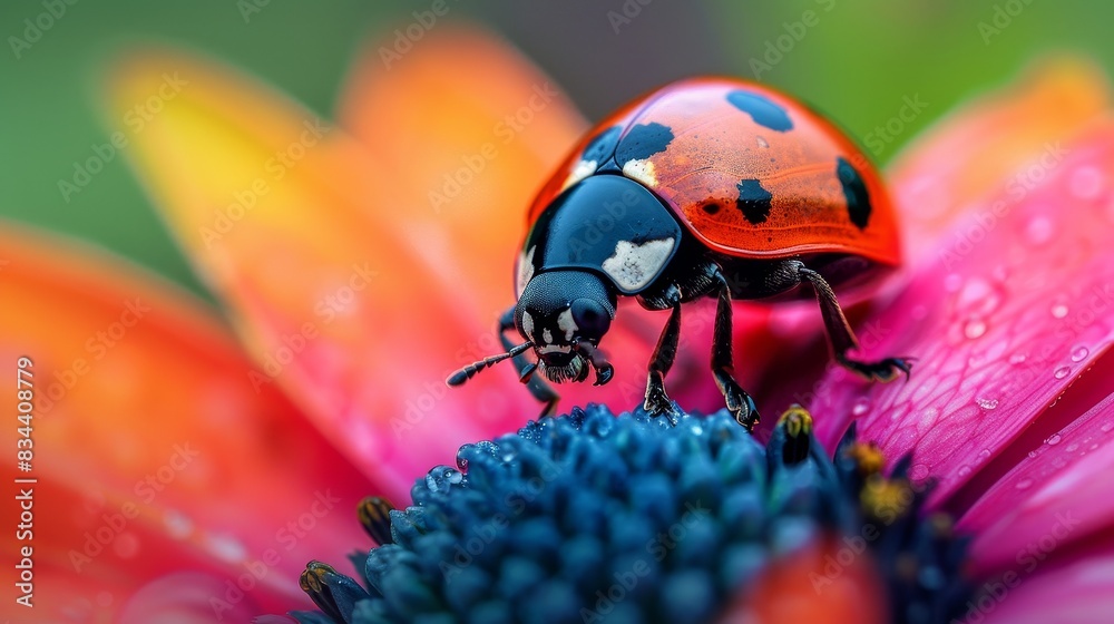 Fototapeta premium Lively insects on a vibrant flower, detailed close-up, isolated background, studio lighting, large space for product advertisement text