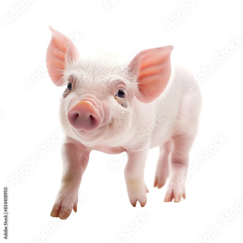 Cheerful trotting piglet mammal animal on white background