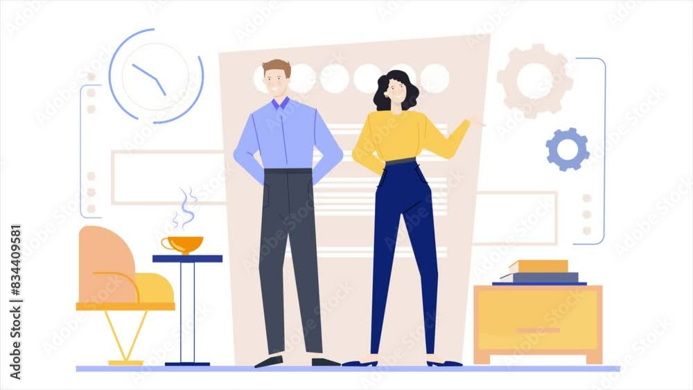 work office interior. working partner illustration. business animation video work office interior. working partner illustration. business animation video