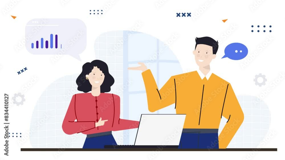 a team short discussion in office. business animated illustration. business animation video