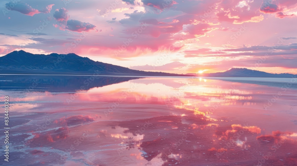 Pink hued salt lake during sunset Pink hued salt lake during sunset