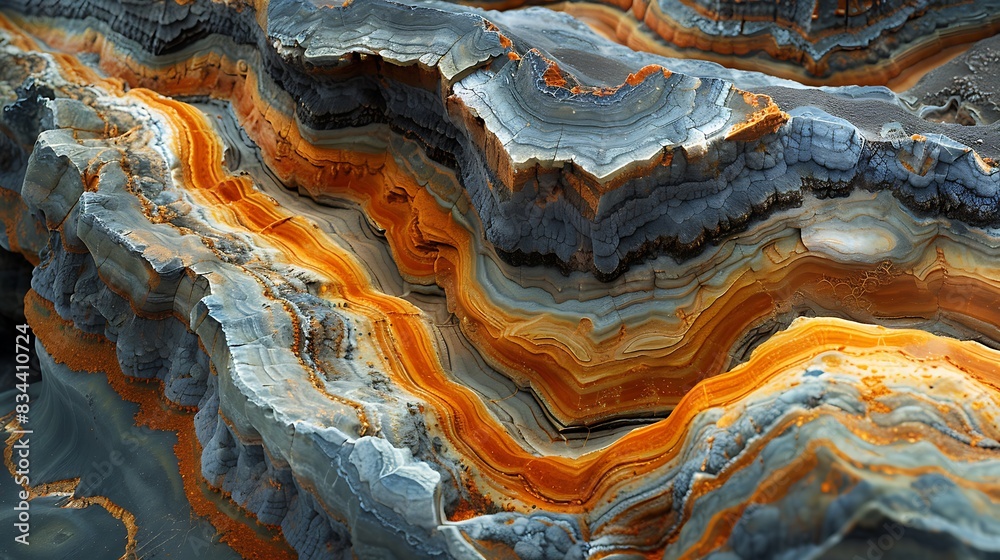 A close-up of sedimentary rock layers, highlighting the stratified colors and patterns, rich earthy tones, intricate and dynamic textures, high contrast, hd quality, soft focus. A close-up of sedimentary rock layers, highlighting the stratified colors and patterns, rich earthy tones, intricate and dynamic textures, high contrast, hd quality, soft focus.