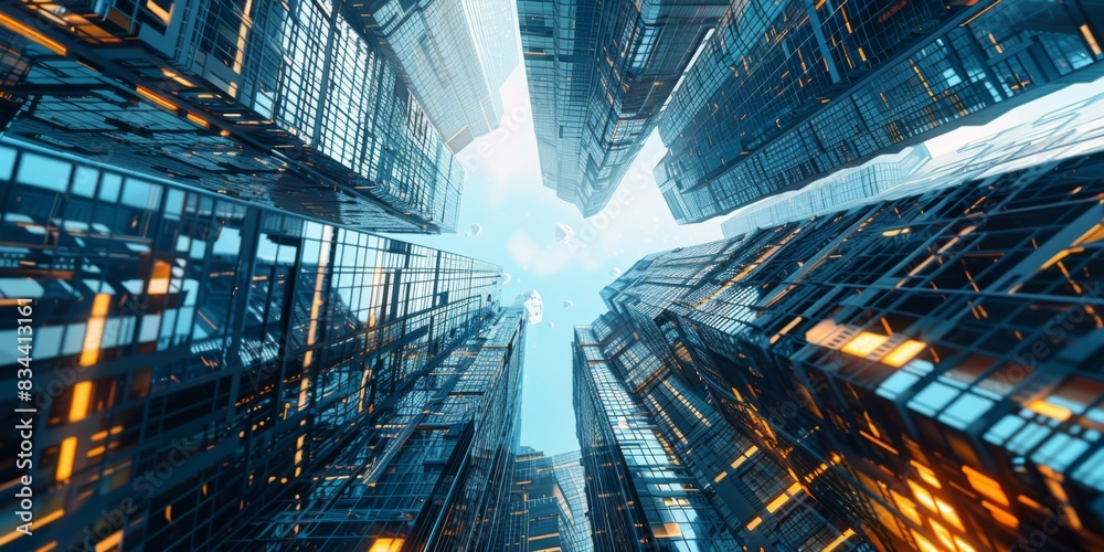 Fototapeta premium Futuristic blue Urban Landscape with Advanced Smart City Technology, abstract graphic, banner design, brochure, pattern design, web, background template