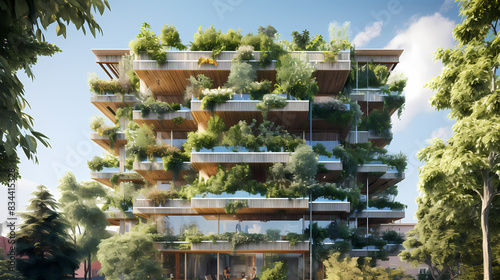 Building covered with green plants, green ecology concept © xuan