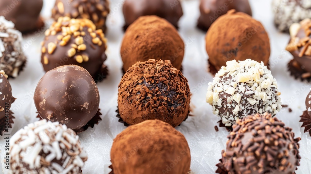 Homemade chocolate truffles on a neutral background Homemade chocolate truffles on a neutral background
