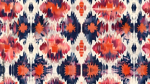 Vibrant Ikat Inspired Tribal Pattern Abstract Digital for Fabric Wallpaper Decor