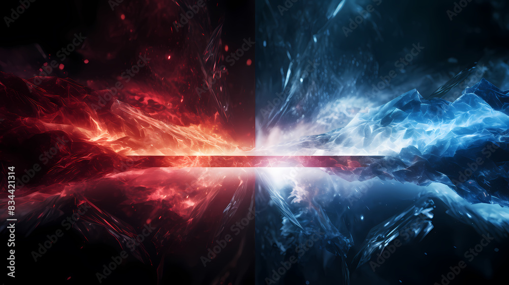 Red and blue energy beams collide in mid-air Red and blue energy beams collide in mid-air