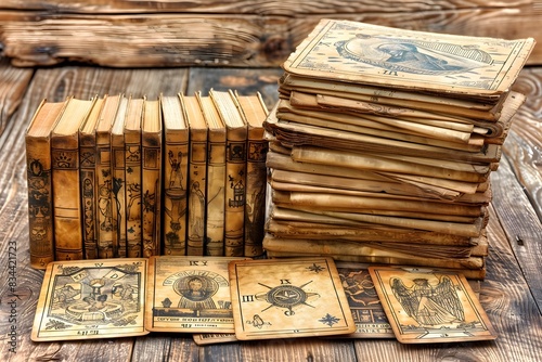 Victorianstyle Minimalist Antique Tarot Cards Embodying Occult Wisdom photo