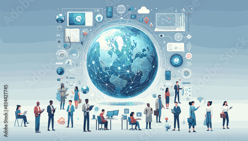 Concept of an image of artificial intelligence connecting countries around the world. Vector illustration.