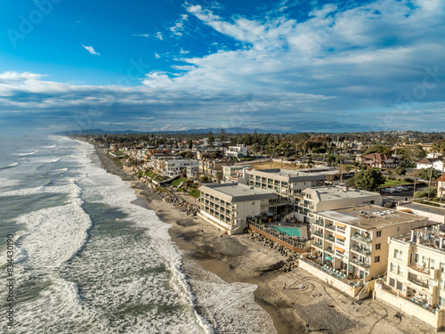 Foto Aerial view of Carlsbad promenade, oceanside villas, holiday rentals with cloudy