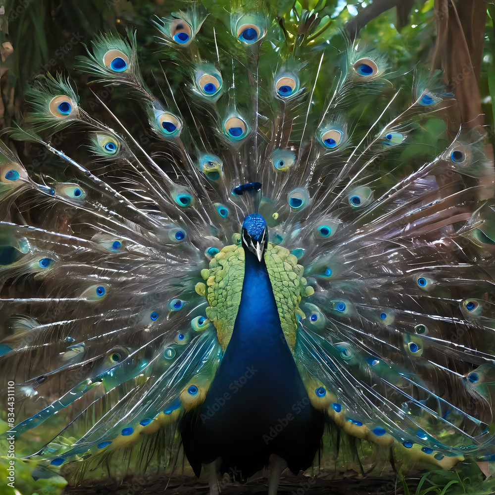 Obraz premium peacock with feathers spread out and feathers spread out