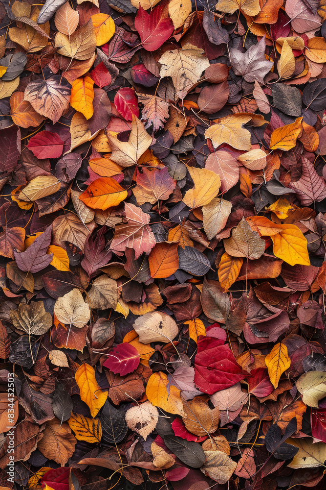 A thick layer of autumn leaves in various stages of color change, filling the entire frame. The leaves exhibit rich hues of red, orange, yellow, and brown. A thick layer of autumn leaves in various stages of color change, filling the entire frame. The leaves exhibit rich hues of red, orange, yellow, and brown.