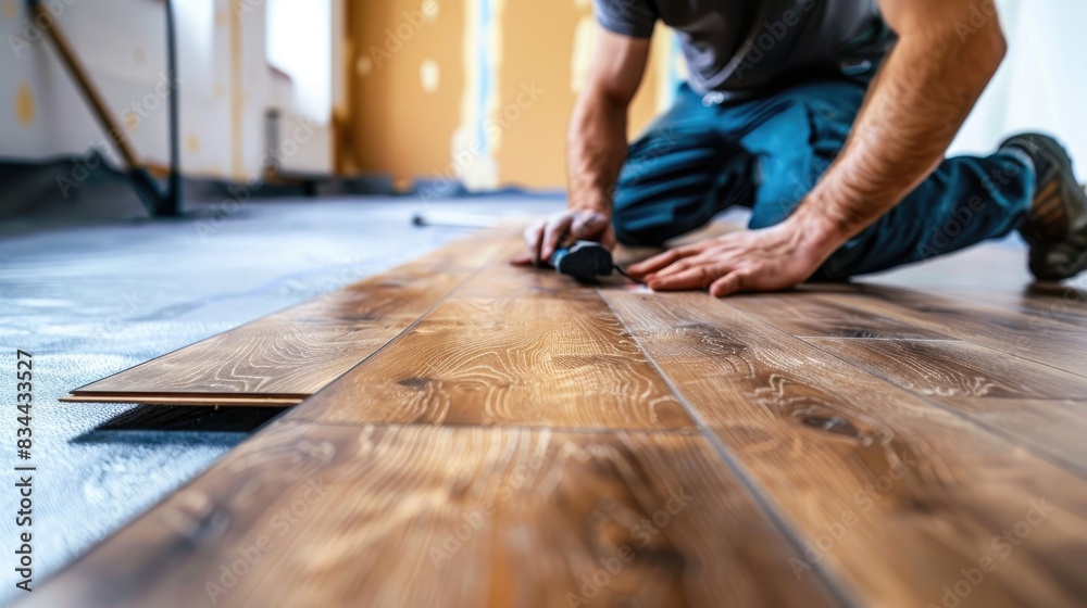 man installing laminate floor