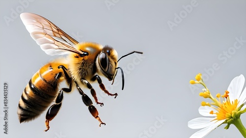 a stunning bee is flying, isolated on transparent background, macro, incredible pollinator