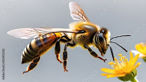 a stunning bee is flying, isolated on transparent background, macro, incredible pollinator