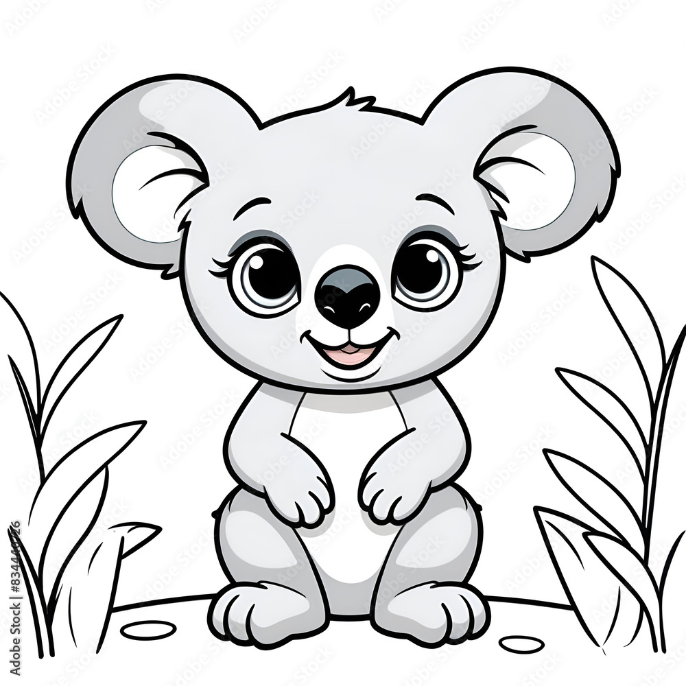 Naklejka premium A koala bear in cartoon style. Cute koala bear isolated on white background. Watercolor drawing, hand-drawn, coloring book, illustration.