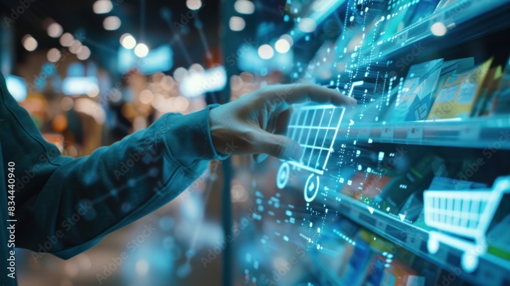 Sale growth concept. Businessman touching graph of increase in sales volume with shopping cart on virtual screen for ecommerce growth. Sale growth concept. Businessman touching graph of increase in sales volume with shopping cart on virtual screen for ecommerce growth.