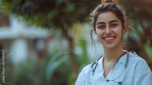 Cheerful Young Nurse Smiling and Posing Outdoors in Nature