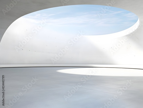 Minimalist Concrete Architectural Building with Open Courtyard and Curved Walls for Museum Plaza Display Showroom