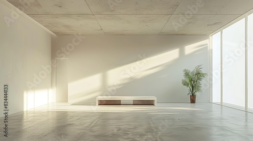 Ultra realistic minimal interior design modern style - high flatten ceiling with no moulds. copy space for text. photo