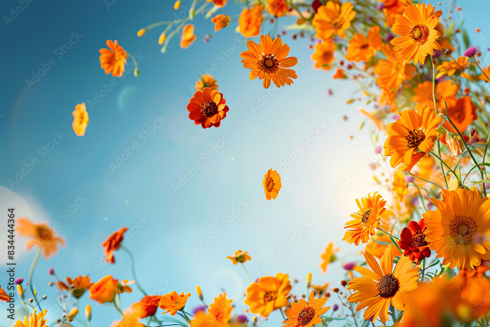 Autumn-themed background with leaves, and flowers Autumn-themed background with leaves, and flowers