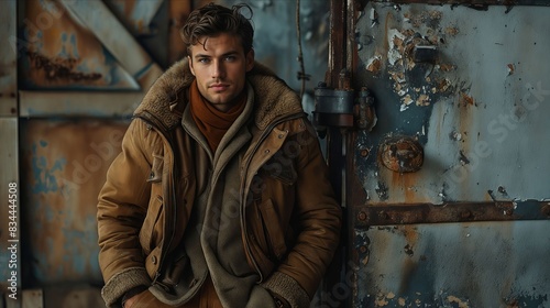 Wallpaper Mural A man in a brown jacket and scarf standing next to a door. Torontodigital.ca