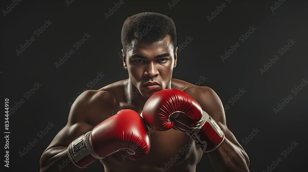 A boxer with red gloves is posing for a photo. A boxer with red gloves is posing for a photo.