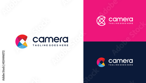 Circular Initial Letter C Low Poly Colorful with Negative Space Logo Design