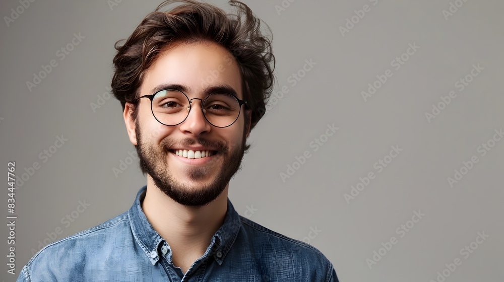 Obraz premium Confident Young Man Smiling in Casual Pose on Gray Background