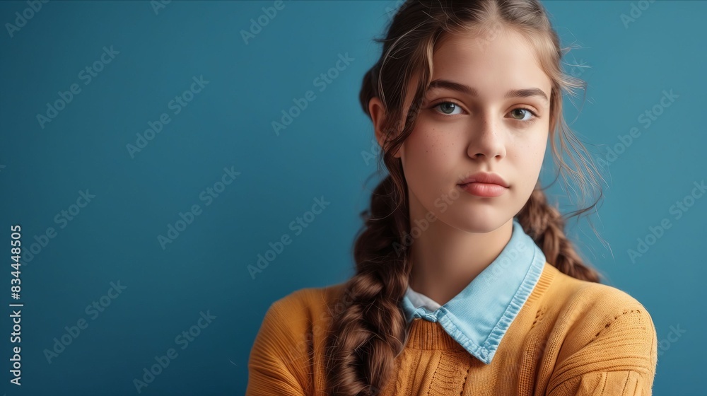 Obraz premium A young girl with braids looking at the camera.