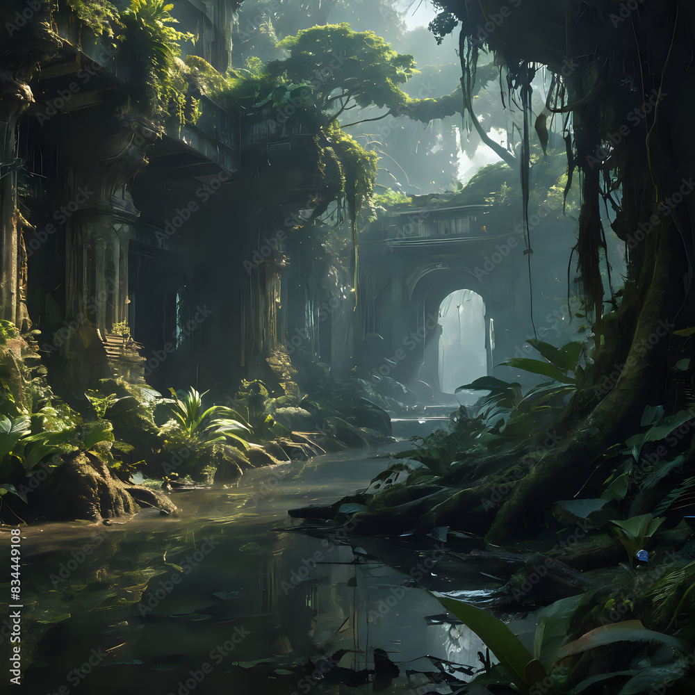 Fototapeta premium a small stream running through a jungle like area