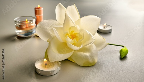 White orchid and candles create a peaceful  calming ambiance.