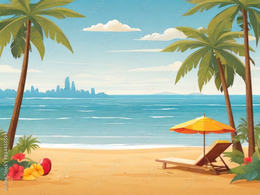 Obraz premium summer vibes, cool and holiday mode, with palm trees and ocean vibes, background design