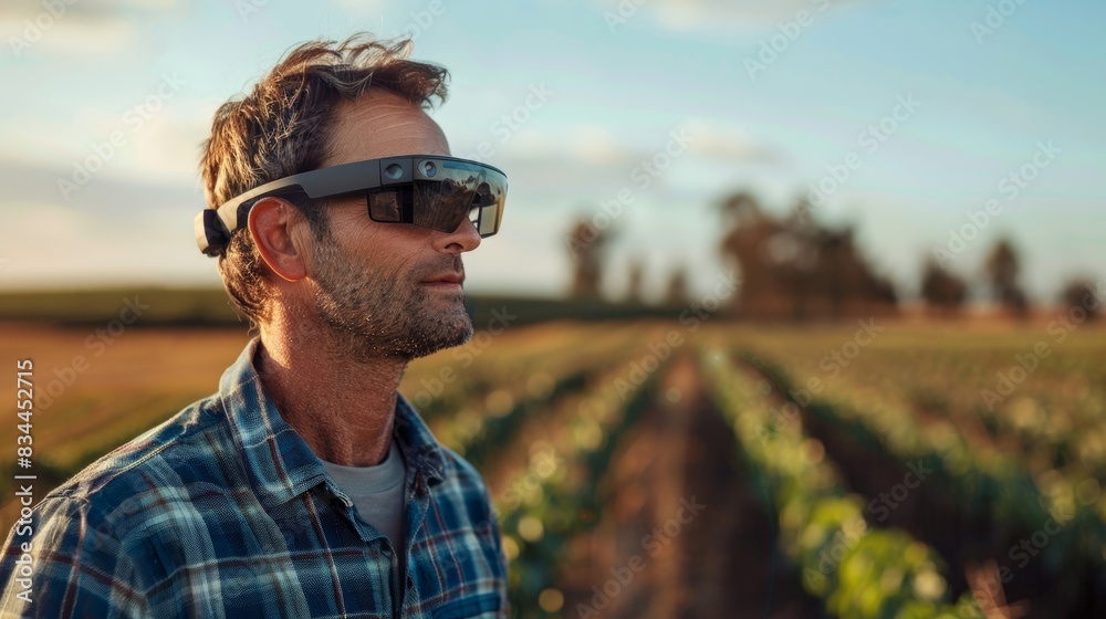 Augmented reality glasses allow a farmer to see realtime financial data and make quick decisions while in the field. Augmented reality glasses allow a farmer to see realtime financial data and make quick decisions while in the field.