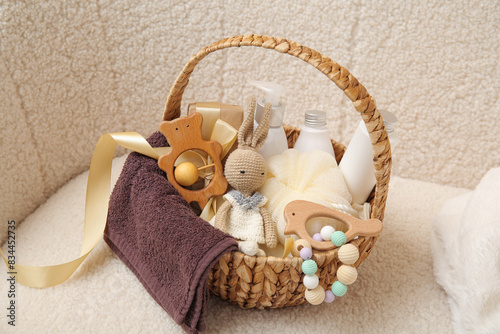 Gift basket for baby on sof...