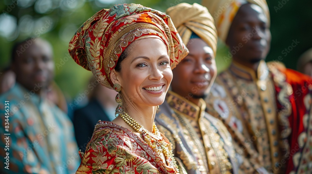 Fototapeta premium A multicultural wedding with guests in traditional attire