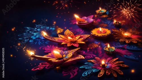 A dazzling display of diwali fireworks radiating in a spectrum of vibrant hues
