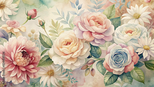 Retro style floral watercolor background